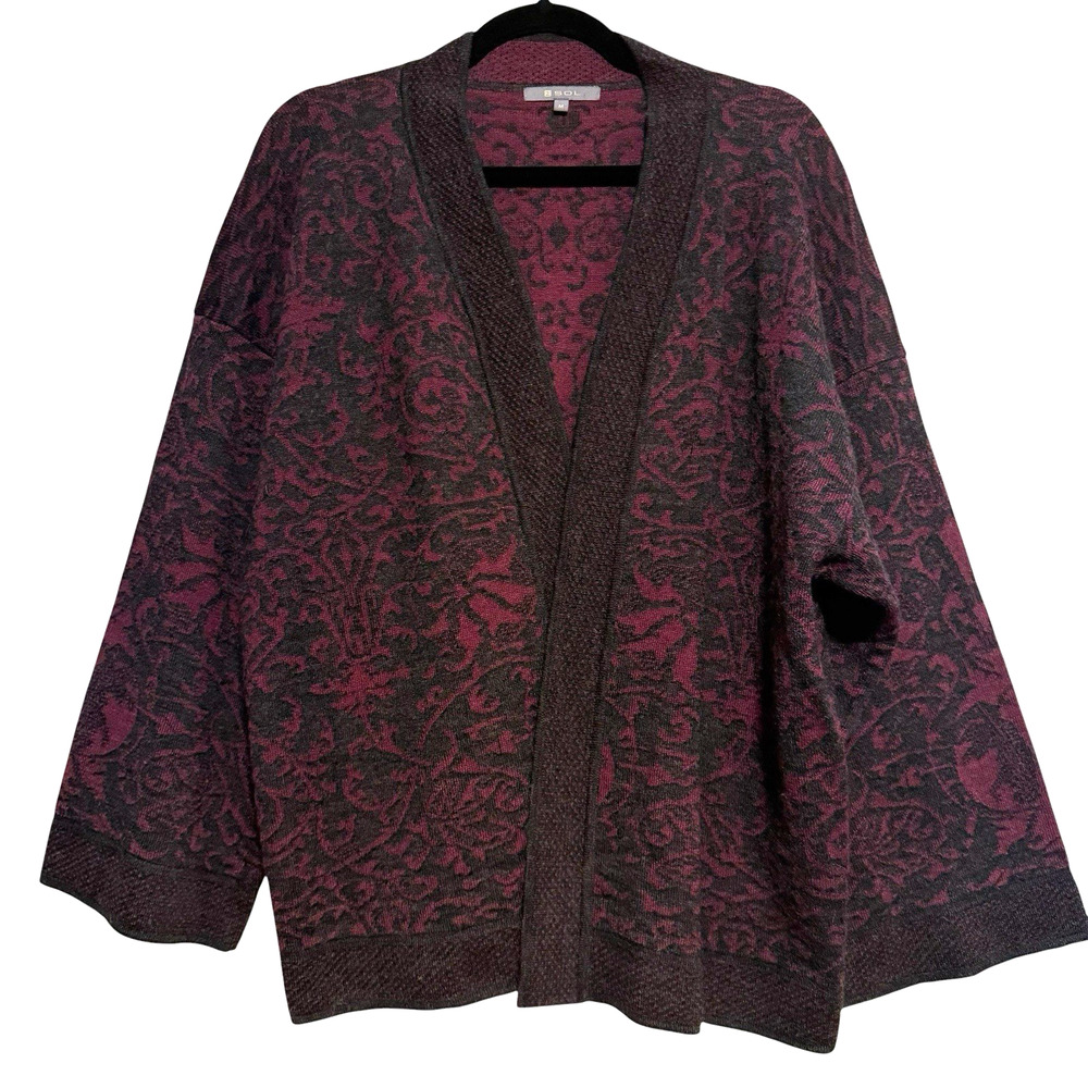 SOL Alpaca Silk Blend Cardigan Sweater Womens SIZE MEDIUM Purple Plum PERU Open